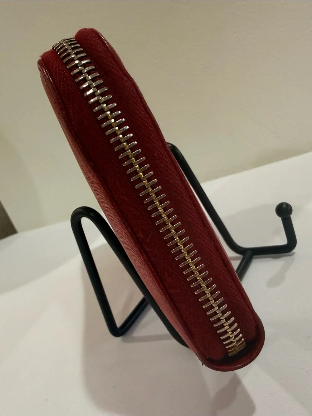 Prada Red Saffiano Zip Card Holder with Gold Logo